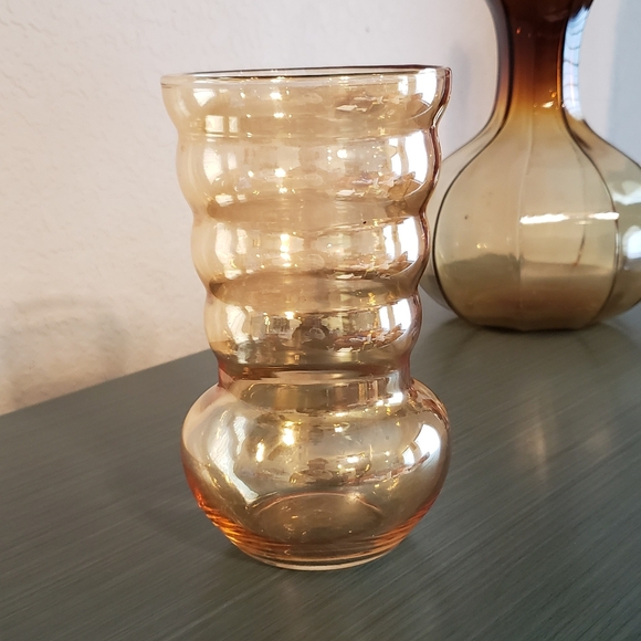 federal glass | Accents | Vintage Federal Glass Iridescent Peach Ribbed ...